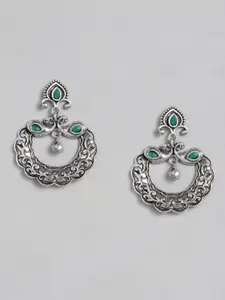 justpeachy Silver-Plated Floral Oxidised Drop Earrings