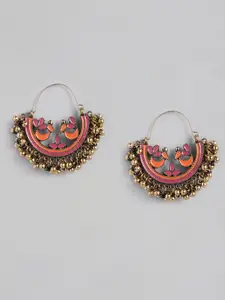 justpeachy Pink & Orange Oxidized Gold-Plated Crescent Shaped Hoop Earrings