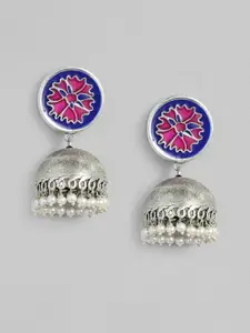 justpeachy Silver-Plated & Blue Enamelled Dome Shaped Jhumkas