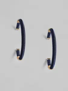 justpeachy Navy Blue & Gold-Plated Circular Half Hoop Earrings