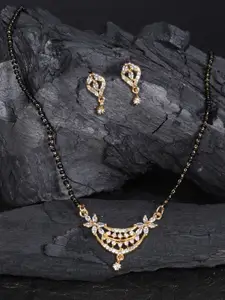 justpeachy Black And Gold-Plated Cubic Zirconia Studded Mangalsutra & Earrings Set