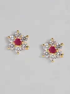 justpeachy Red & White Cubic Zirconia Star Shaped Studs