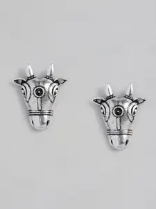 justpeachy Silver-Toned Silver Plated Contemporary Studs