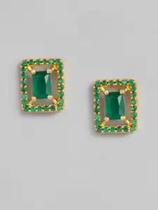 justpeachy Green & Gold-Plated Square Studs