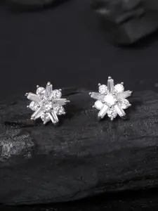 justpeachy Silver-Toned Cubic Zirconia Star Shaped Studs