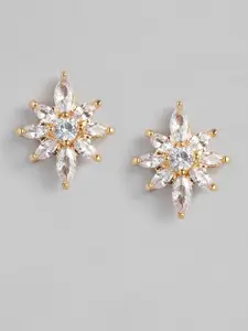 justpeachy Gold-Toned & White Cubic Zirconia Star Shaped Studs