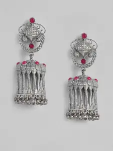 justpeachy Silver-Plated Oxidised Dome Shaped Jhumkas