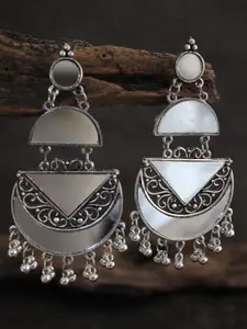 justpeachy Silver-Toned & White Silver Plated Contemporary Drop Earrings