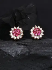 justpeachy Red Gold Plated & CZ Studded Circular Studs