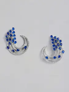 justpeachy Blue & Silver-Plated Cubic Zirconia Drop Earrings