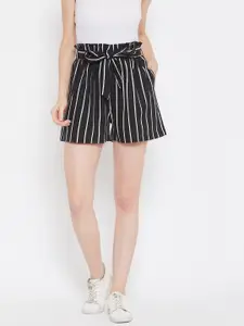 Zastraa Women Black & White Striped Regular Fit Shorts
