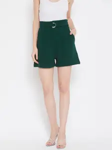 Zastraa Women Green Solid Regular Fit Shorts