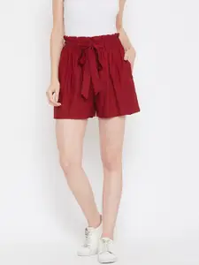 Zastraa Women Maroon Solid Regular Fit Shorts