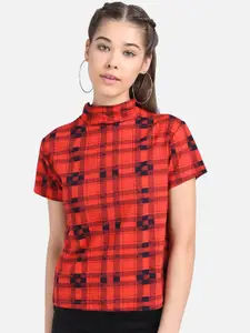 Kotty Women Red & Black Checked Pure Cotton Top