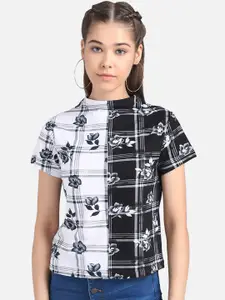 Kotty Women White Checked Pure Cotton Top