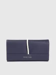 United Colors of Benetton Women Navy Blue Solid Two Fold Wallet with Braided Detail