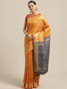 Saree mall Mustard Yellow & Golden Woven Design Banarasi Saree
