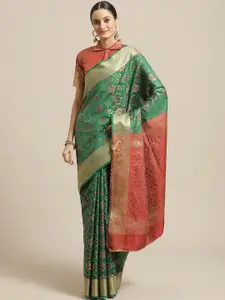 Saree mall Green & Golden Woven Design Banarasi Saree