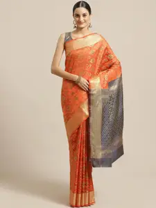 Saree mall Orange & Golden Woven Design Banarasi Saree