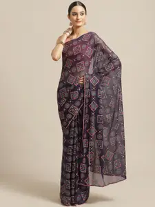 Saree mall Navy Blue & Pink Geometric Print Saree