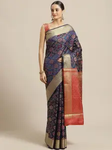 Saree mall Navy Blue & Golden Woven Design Banarasi Saree
