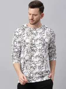 Urbano Fashion Men White  Grey Tropical Printed Round Neck Pure Cotton T-shirt