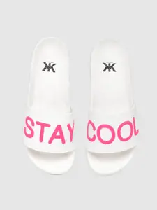 Kook N Keech Women White & Pink Typography Sliders