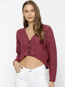 FOREVER 21 Women Red Solid Cardigan Sweater