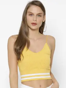 FOREVER 21 Women Yellow Solid Crop Sweater Vest