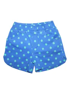 KiddoPanti Girls Blue & Green Printed Regular Fit Regular Shorts