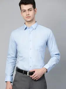 DENNISON Men Blue Smart Slim Fit Solid Water & Stain Repellent Twill Formal Shirt