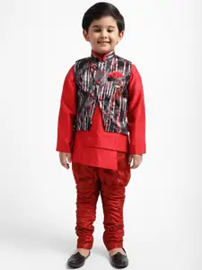 ahhaaaa Boys Red Solid Kurta with Pyjamas