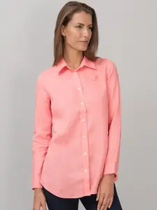 Beverly Hills Polo Club Women Peach-Coloured Regular Fit Solid Linen Casual Shirt