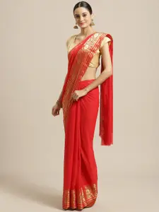 Saree mall Red & Golden Solid Saree