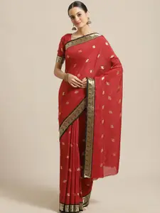 Saree mall Red & Golden Woven Design Saree