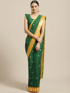 Saree mall Green & Golden Woven Design Saree