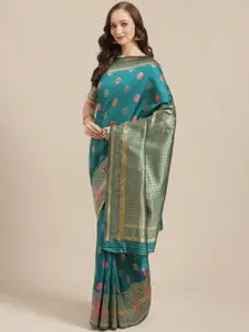 Saree mall Teal Green & Golden Woven Design Banarasi Saree
