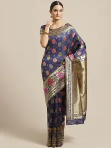 Saree mall Navy Blue & Golden Woven Design Banarasi Saree