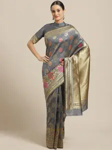 Saree mall Grey & Golden Woven Design Banarasi Saree