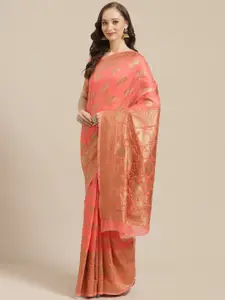 Saree mall Pink & Golden Woven Design Saree