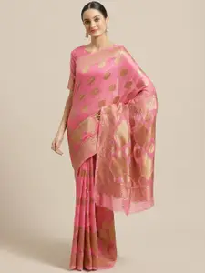 Saree mall Pink & Golden Woven Design Saree