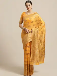 Saree mall Mustard Yellow & Golden Woven Design Saree