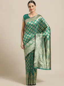 Saree mall Teal Green & Golden Woven Design Banarasi Saree