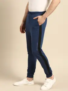 ether Men Navy Blue Solid Joggers