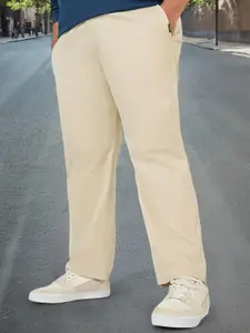 Urbano Plus Men Cream-Coloured Regular Fit Solid Regular Trousers