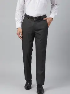 Louis Philippe Men Charcoal Grey Slim Fit Micro Checked Formal Trousers