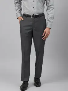 Louis Philippe Men Charcoal Grey Slim Fit Self Checked Formal Trousers