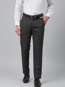 Louis Philippe Men Charcoal Grey Slim Fit Micro Checked Formal Trousers