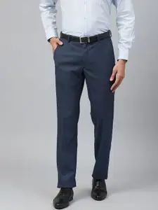 Louis Philippe Men Navy Blue Slim Fit Micro Checked Formal Trousers