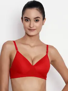 ABELINO Red Solid Non-Wired Lightly Padded T-shirt Bra YASHIRED01